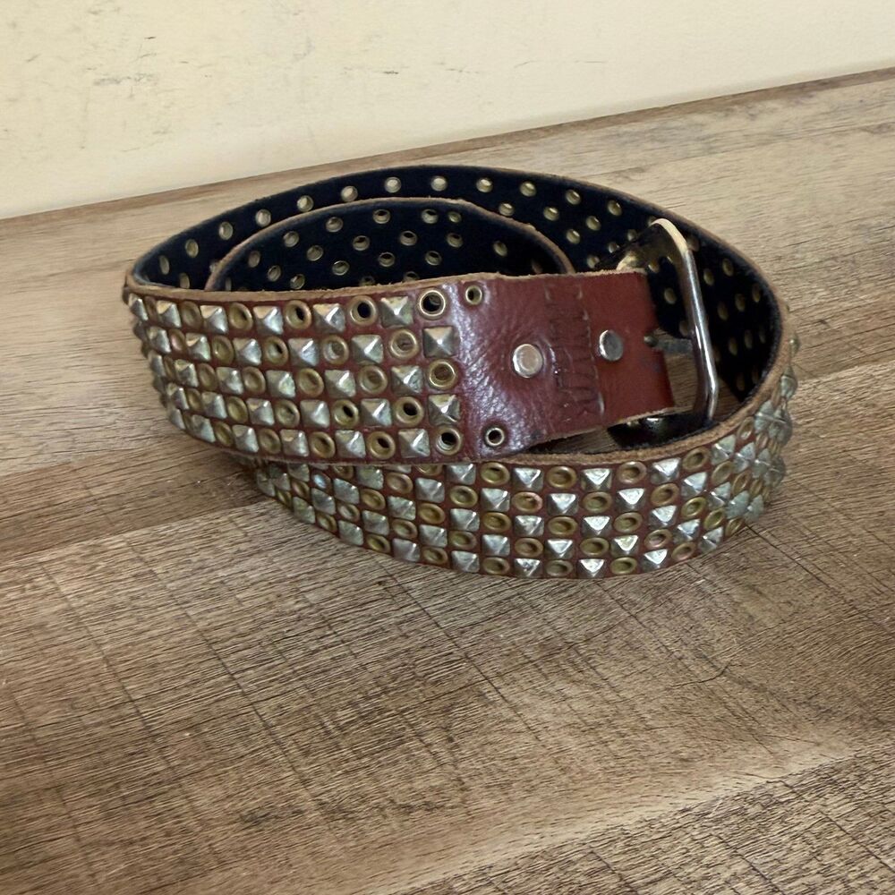 vintage Baltazar distressed brown leather studded belt medium Y2K-era